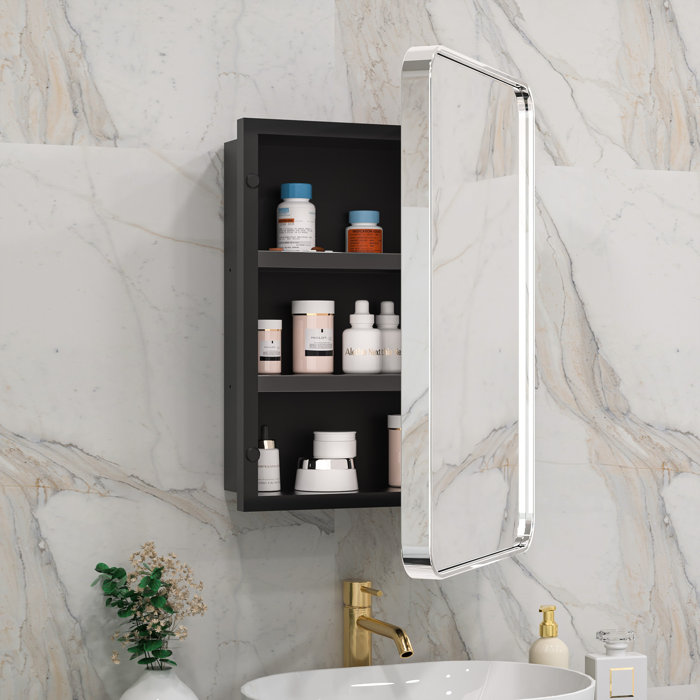 Orren Ellis Gervon Rectangle Recessed Medicine Cabinet with Shelves ...